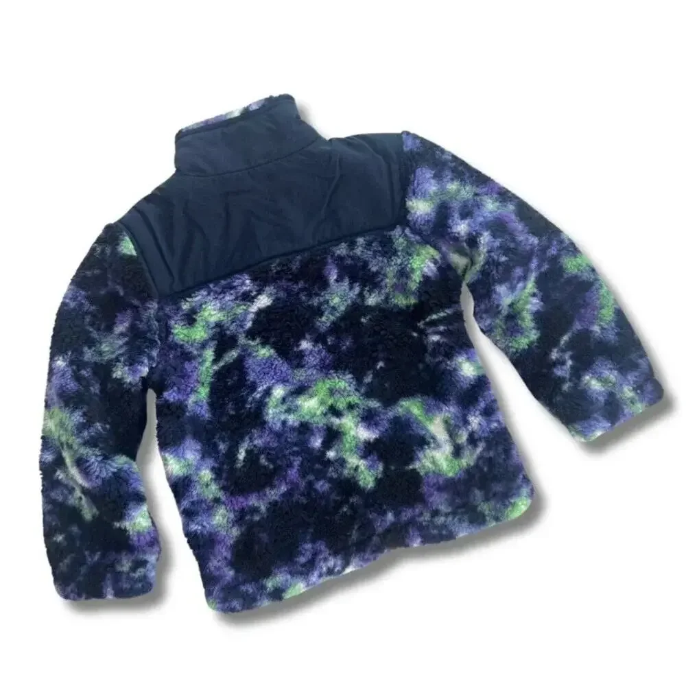 Art Class Sherpa Fleece Jacket Boys XS 4/5 Purple Blue Green Full Zip Pocket New